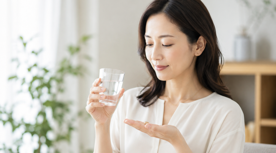 サプリメントを飲む女性