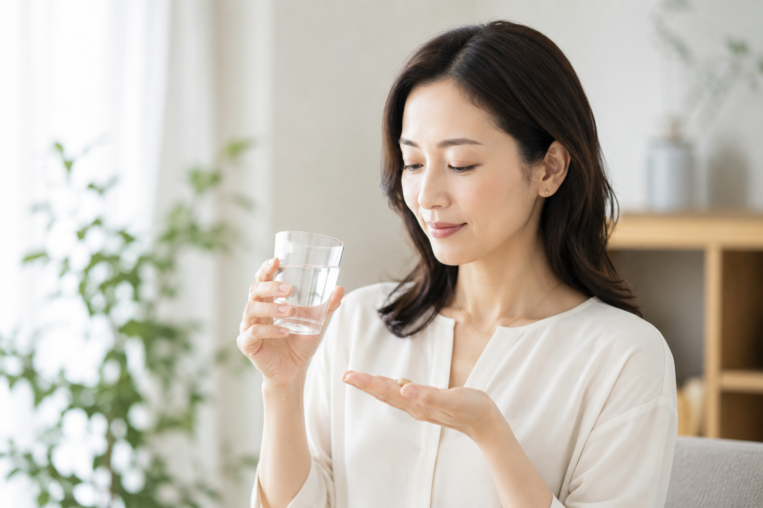 サプリメントを飲む女性